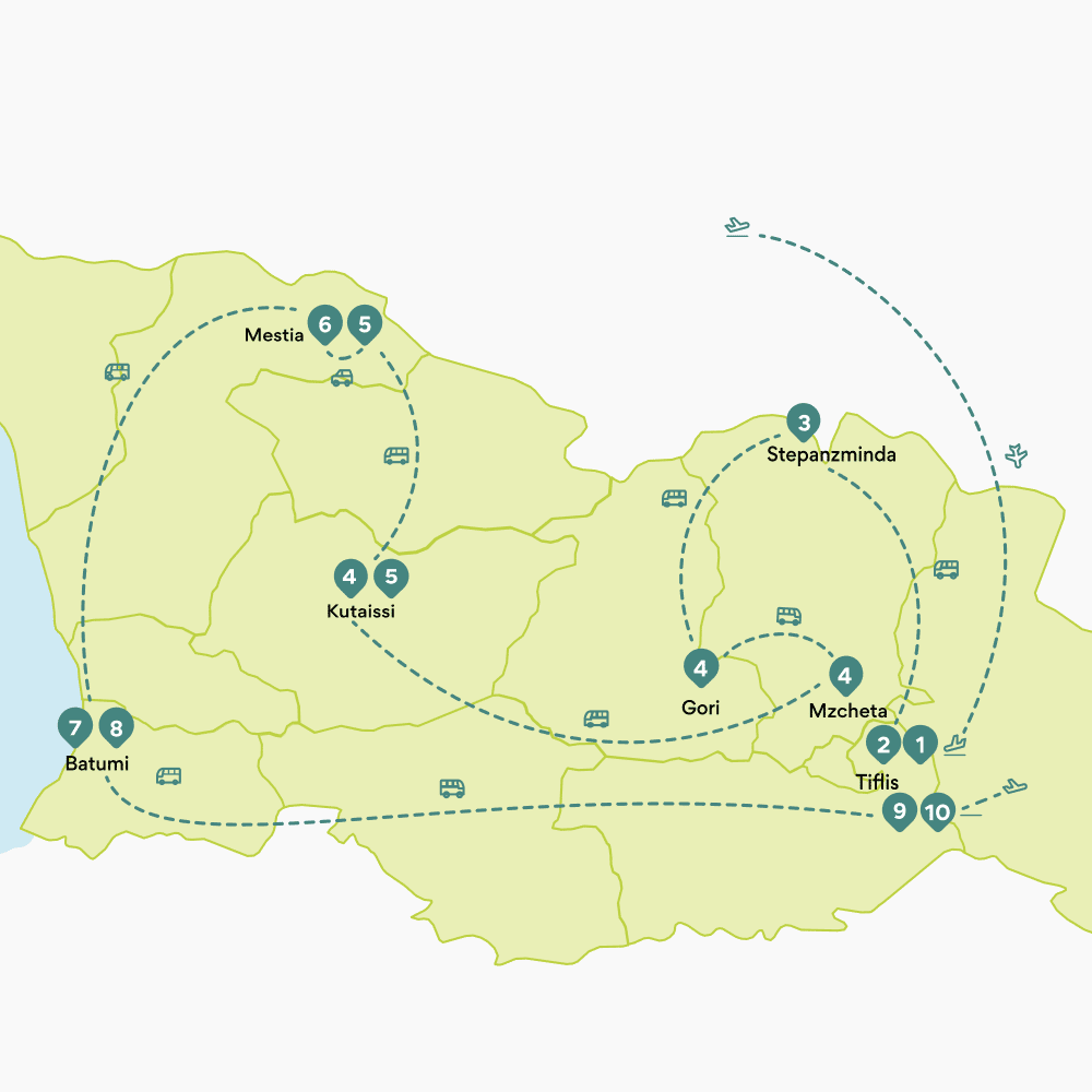 Karte Rundreise Georgien: Route