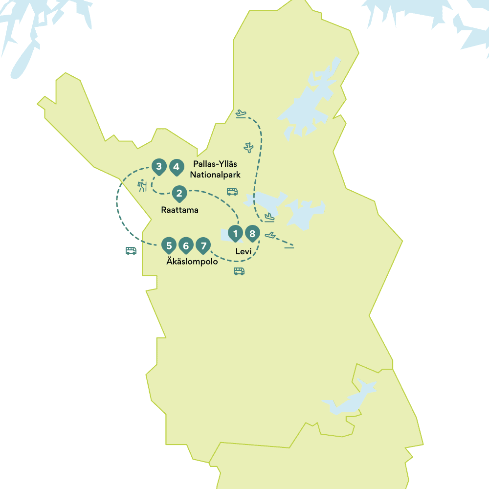 Karte Rundreise Finnland: Route Lappland