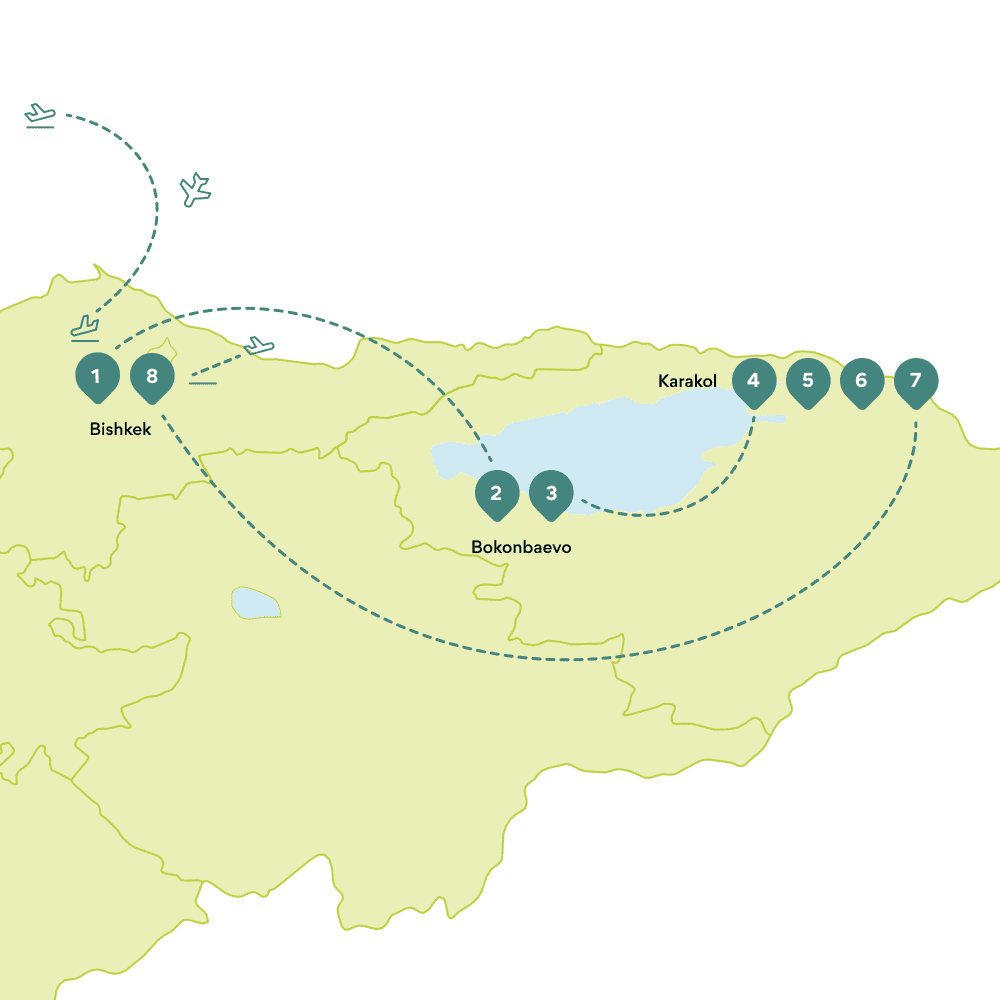 Itinerary round trip Kyrgyzstan: Map