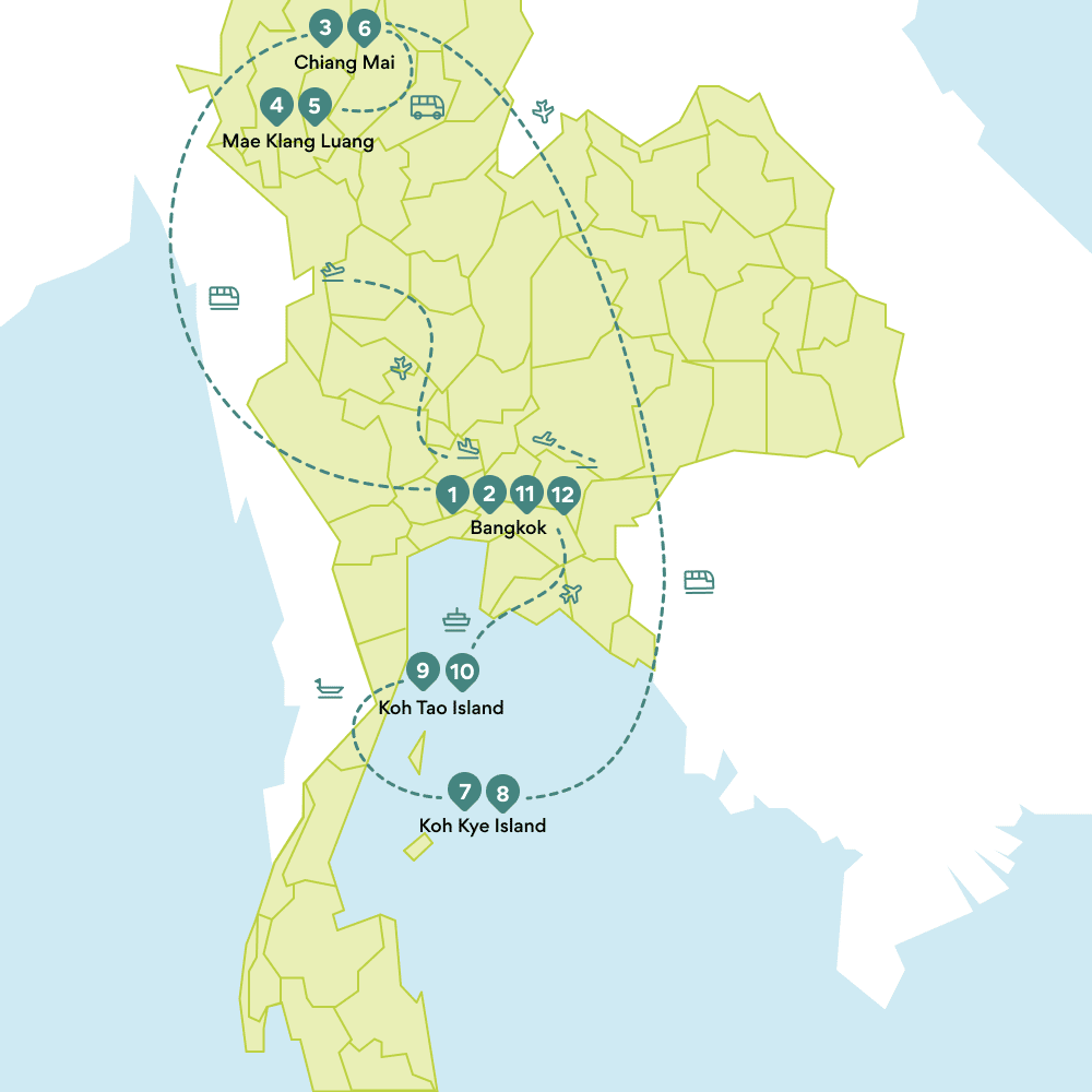 Karte Rundreise Thailand: Route