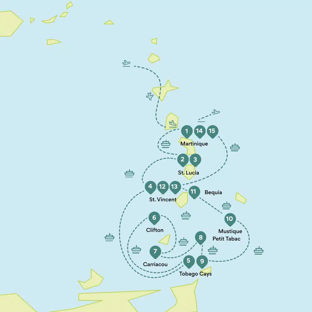 Karte Rundreise Karibik Segeltörn: Route