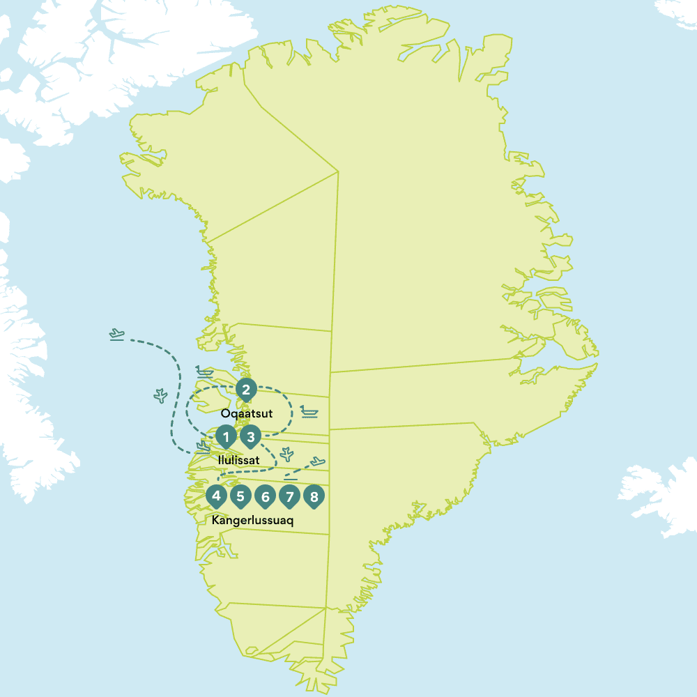 Reiseroute Rundreise Grönland: Karte