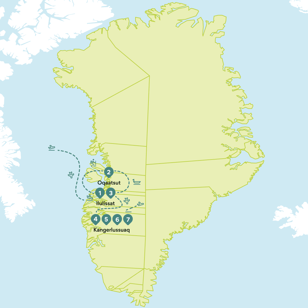 Karte Rundreise Grönland: Route