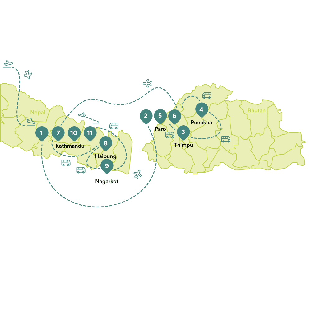 Map round trip Bhutan: route