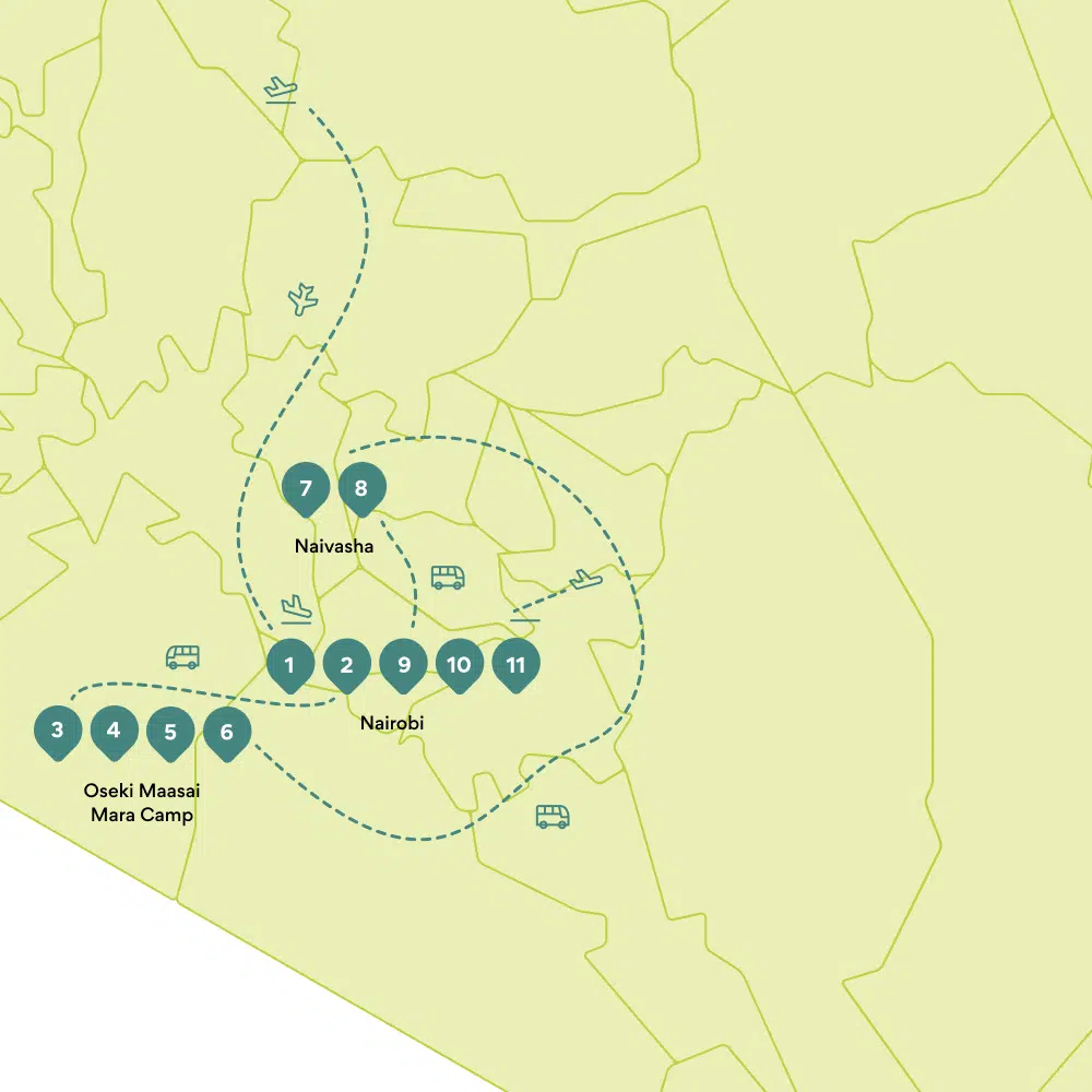 Karte Rundreise Kenia: Route