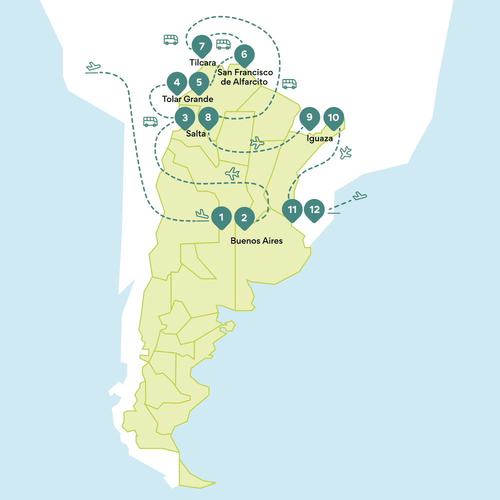 Map round trip Argentina: route