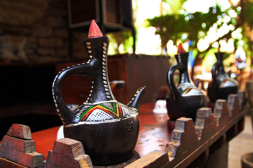 The Jebena pot, where coffee is traditionally brewed in Ethiopia.